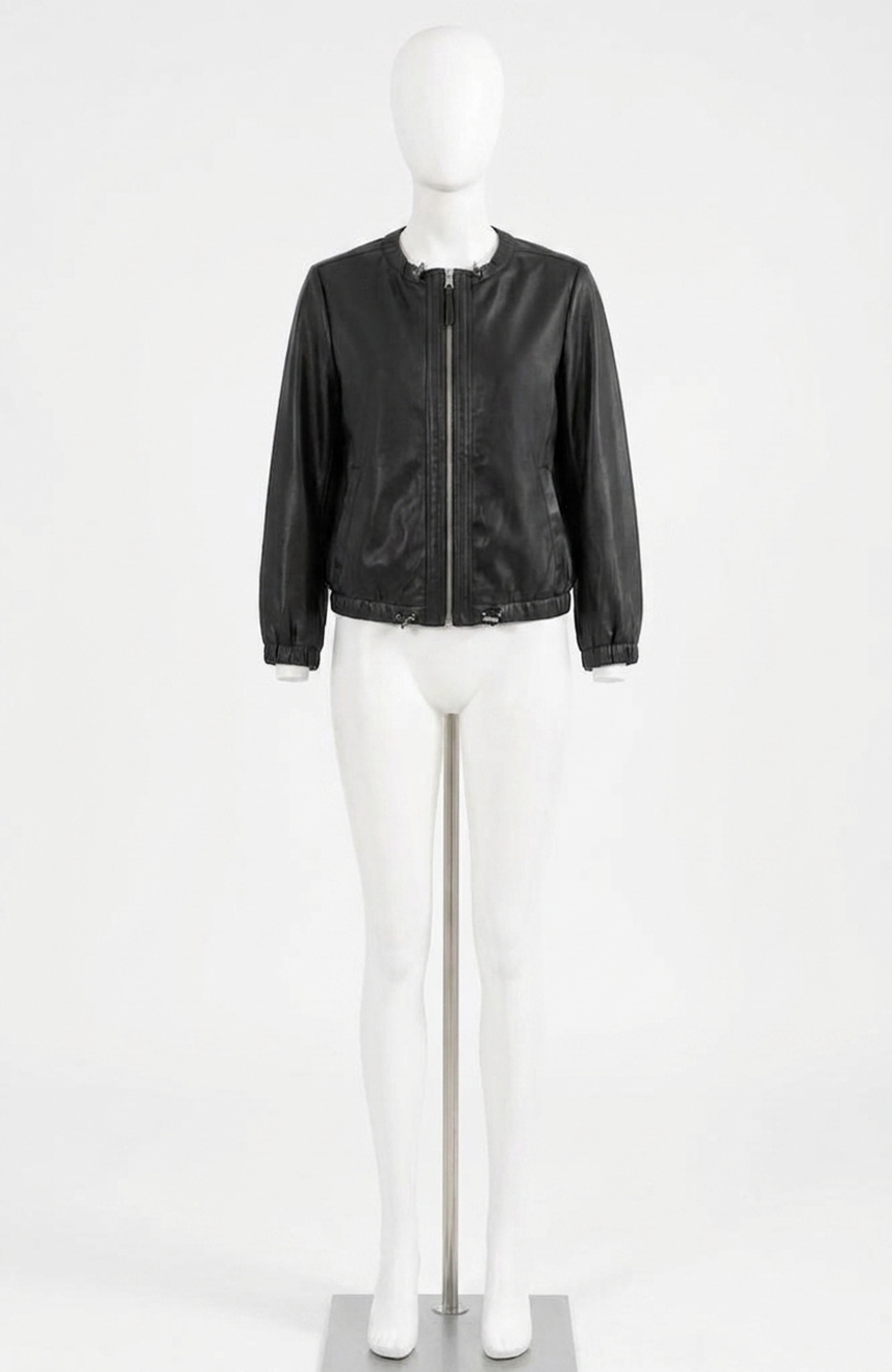 NEW GRETCHEN SCOTT leatherette bomber jacket in black